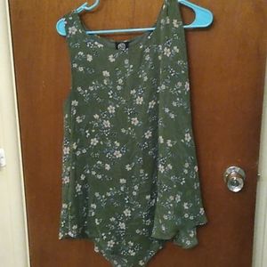 Green Flowered Sleeveless Blouse